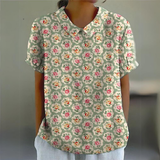 Lila | Lässiges T-Shirt mit Blumen im Vintage-Look für Frauen