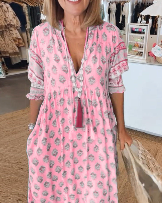 Siena | Schickes böhmisches Kleid mit V-Ausschnitt
