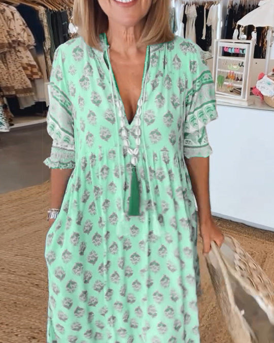 Siena | Schickes böhmisches Kleid mit V-Ausschnitt