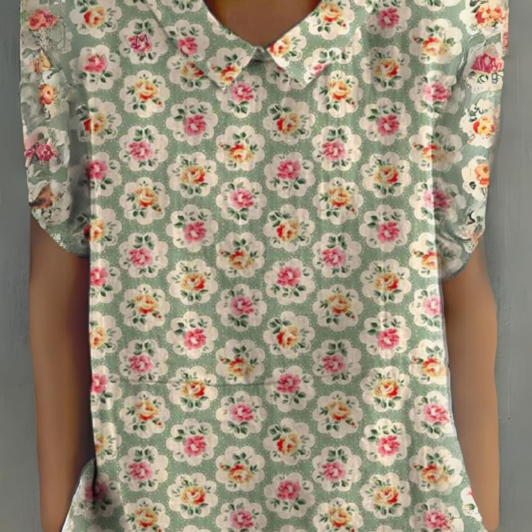 Lila | Lässiges T-Shirt mit Blumen im Vintage-Look für Frauen