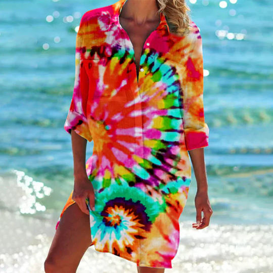 Silke | Elegantes Tie-Dye Kleid mit Knopfverschluss