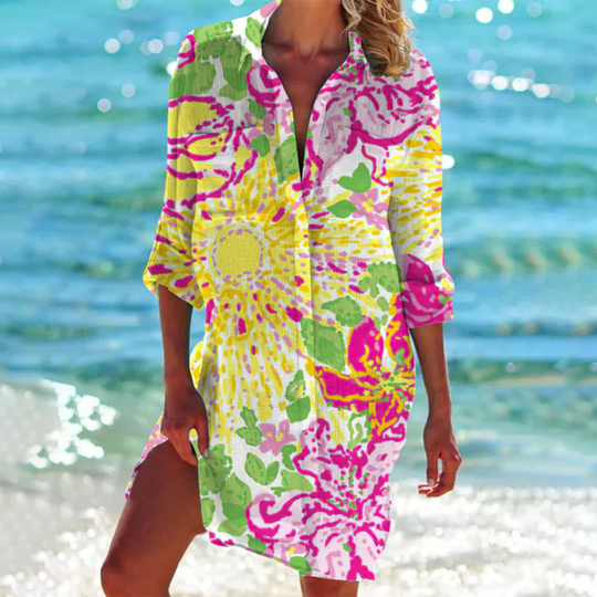 Silke | Elegantes Tie-Dye Kleid mit Knopfverschluss