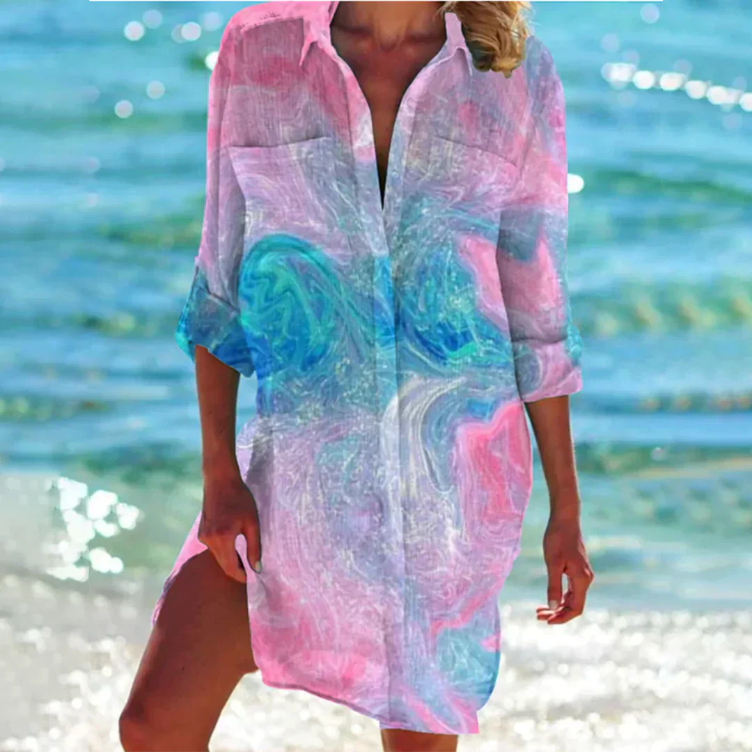 Silke | Elegantes Tie-Dye Kleid mit Knopfverschluss