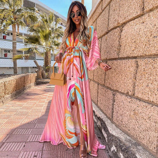 Kiana - Elegnat bedrucktes Beach Cover Up Kleid