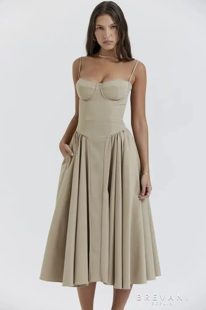 Ellie | Elegantes ärmelloses Midikleid mit Korsett