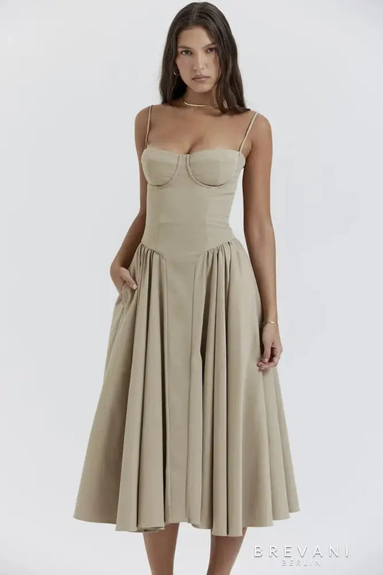 Ellie | Elegantes ärmelloses Midikleid mit Korsett