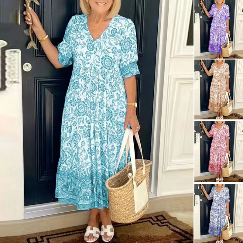 Böhmisches Sommerkleid mit V-Ausschnitt